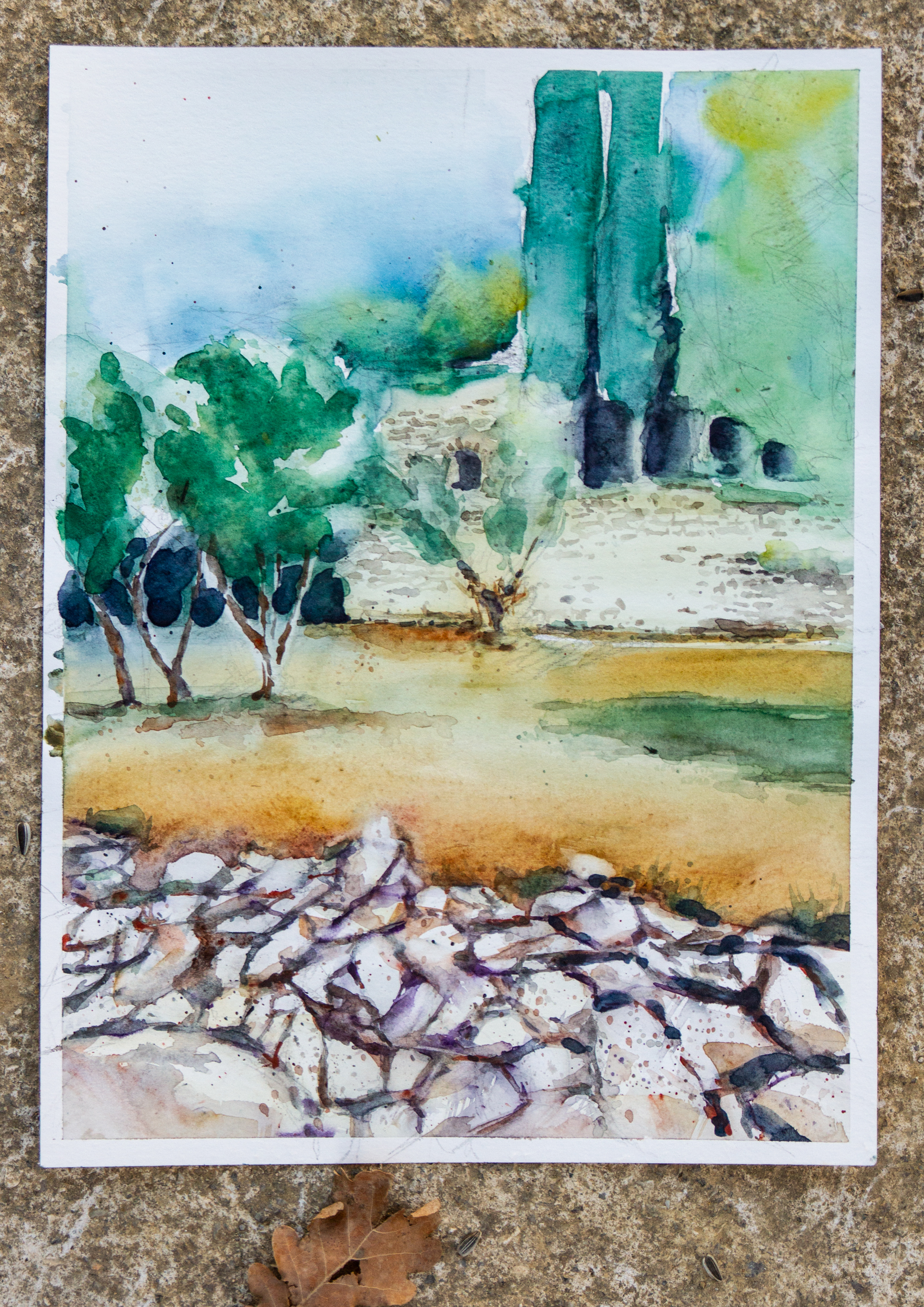 Aquarelle en cours de réalisation